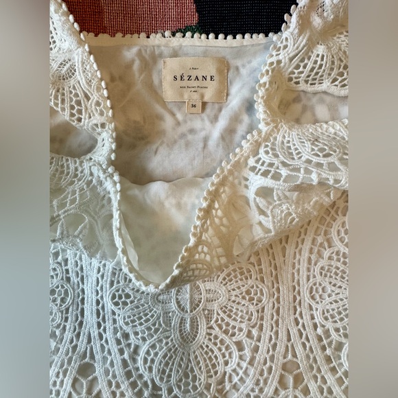 Sezane Edith White Lace/Crochet Lined Boho Top 36/4/Small - Picture 5 of 7
